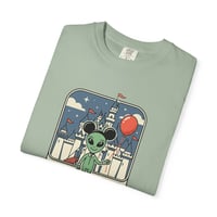 Image 3 of Alien at the Castle T-Shirt — Cute UFO Space Graphic Tee for Fans & Theme Park Lovers