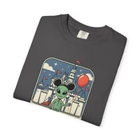 Image 4 of Alien at the Castle T-Shirt — Cute UFO Space Graphic Tee for Fans & Theme Park Lovers