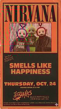 Image 1 of Smells Like Happiness – Teletubbies Parody Concert Poster