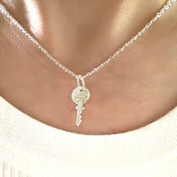 Image 1 of Sterling Silver Italian Key Charm Pendant - Open Your Heart
