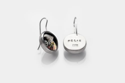 Image of "Be happy" teddy-bears silver earrings with photos, rock crystal  · SIS FELIX ·