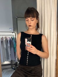 Image 5 of  Merino Rib Top with Pearl Button boat  neck 