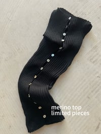 Image 1 of  Merino Rib Top with Pearl Button boat  neck 