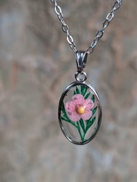 Image 1 of Oval Fern and Pink Narcissus Necklace