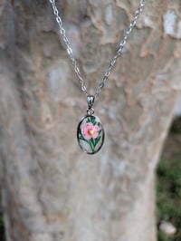 Image 2 of Oval Fern and Pink Narcissus Necklace