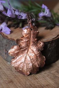 Image 2 of Collana con vera foglia di quercia racchiusa nel rame con patina ossidata calda