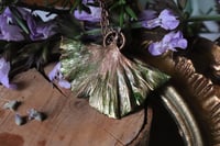 Image 1 of Collana con vera foglia di ginkgo biloba racchiusa nel rame con patina sfumata verde