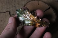 Image 1 of Collana con vera foglia di quercia racchiusa nel rame con patina verde e dorata