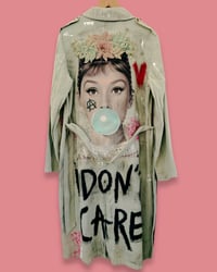 Image 2 of I DON’T CARE ¥ UPCYCLED  ¥ UNISEX ¥ VINTAGE TRENCHCOAT ¥ IBIZA¥ HANDPAINTED