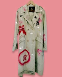 Image 3 of I DON’T CARE ¥ UPCYCLED  ¥ UNISEX ¥ VINTAGE TRENCHCOAT ¥ IBIZA¥ HANDPAINTED