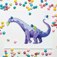 Blueberry Tallcake Art Print | Dessert Dino 10"x8" Artwork | Alamosaurus sauropod dinosaurs paleoart