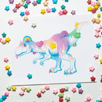 Lucky Marshmallosaurus Art Print | Dessert Dino 10"x8" Artwork | Allosaurus dinosaurs paleoart