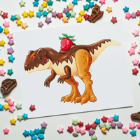 Gigacheesecake Art Print | Dessert Dino 10"x8" Artwork | Giganotosaurus dinosaurs paleoart