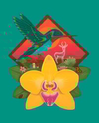Hummingbird and Yellow Orchid Print