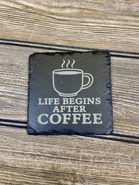 Image 5 of Laser Engraved Slate Coaster Set with Wood Holder – Funny Coffee Coasters – Caffeine Lover Gift 