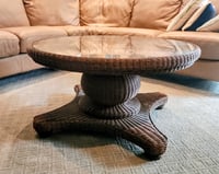 Image 2 of Outdoor Wicker Pedestal Glass Top Coffee Table