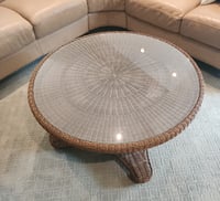 Image 3 of Outdoor Wicker Pedestal Glass Top Coffee Table