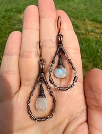 Image 3 of Rainbow Moonstone Copper Earrings