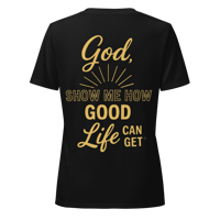 Image 3 of “God Show Me…” Full-Back-Logo Women’s v-neck t-shirt
