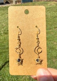 Image 1 of Blue Goldstone Moon & Sun Earrings