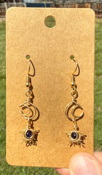 Image 2 of Blue Goldstone Moon & Sun Earrings
