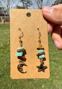 Image 1 of Amazonite & Tigers Eye Star Moon Earrings