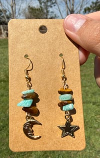Image 2 of Amazonite & Tigers Eye Star Moon Earrings
