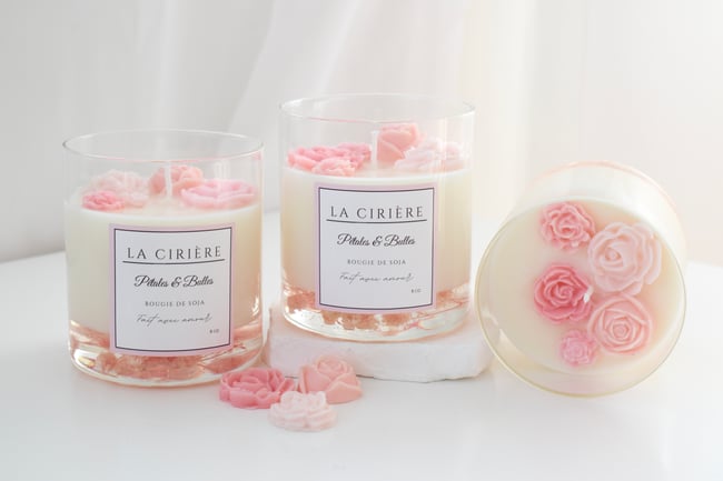 Bougie fleurs roses