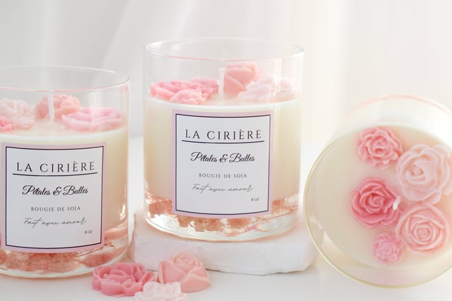 Bougie fleurs roses