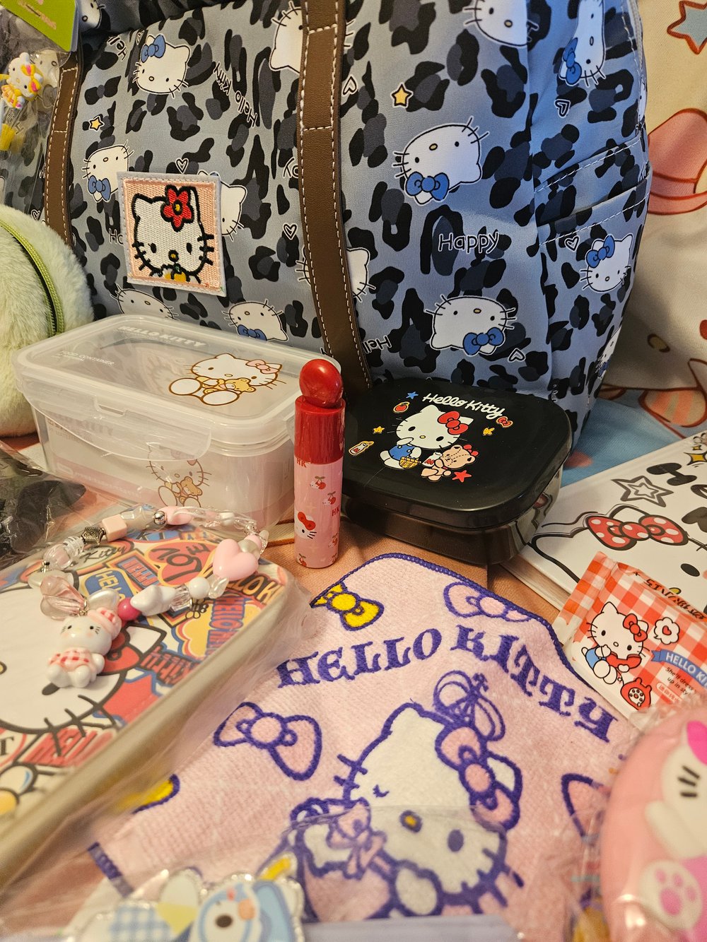 Image of Hello Kitty Blue Cheetah Duffle Bag Bundle 