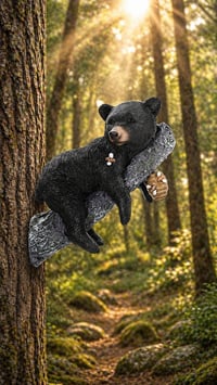 Image 1 of 👑The Armored Kingdom SnuggleTree Bear Cub Statue-Attach to Tree & Wall-Easy Wall Mount
