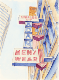 Original House Of Adam sign in watercolor and colored pencils. 