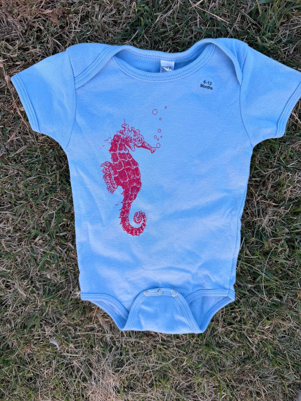 Image of Baby Blue Seahorse Onesie 