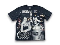 Image 1 of Carhartt lauren hill sade adu black samurai Upcycled Reworked Screen Print bleached navy T Shirt 