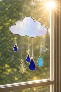 Image 1 of Large Puffy Rain Cloud Stained Glass Suncatcher