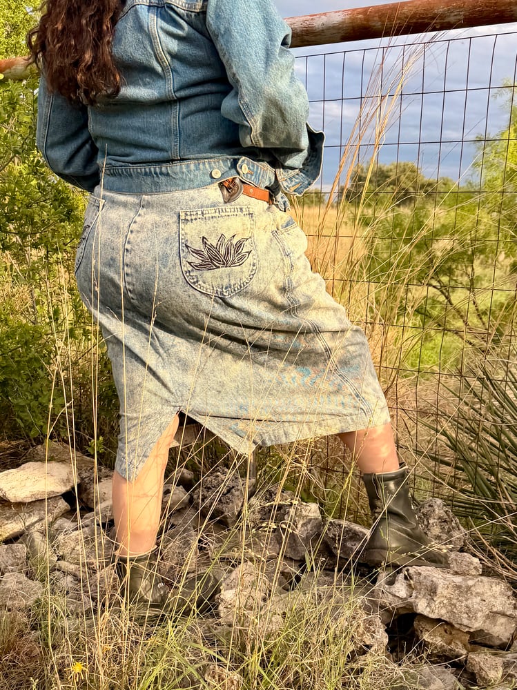 Image of Hand Stamped Vintage Acid Wash Denim Skirt
