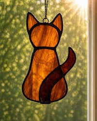 Image 1 of Dark Brown Tortoiseshell Cat Stained Glass Suncatcher