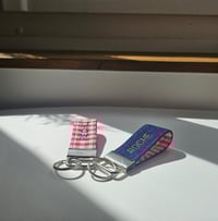 Image 5 of Small personalised key ring / bag charm with 1 embroidered name / word