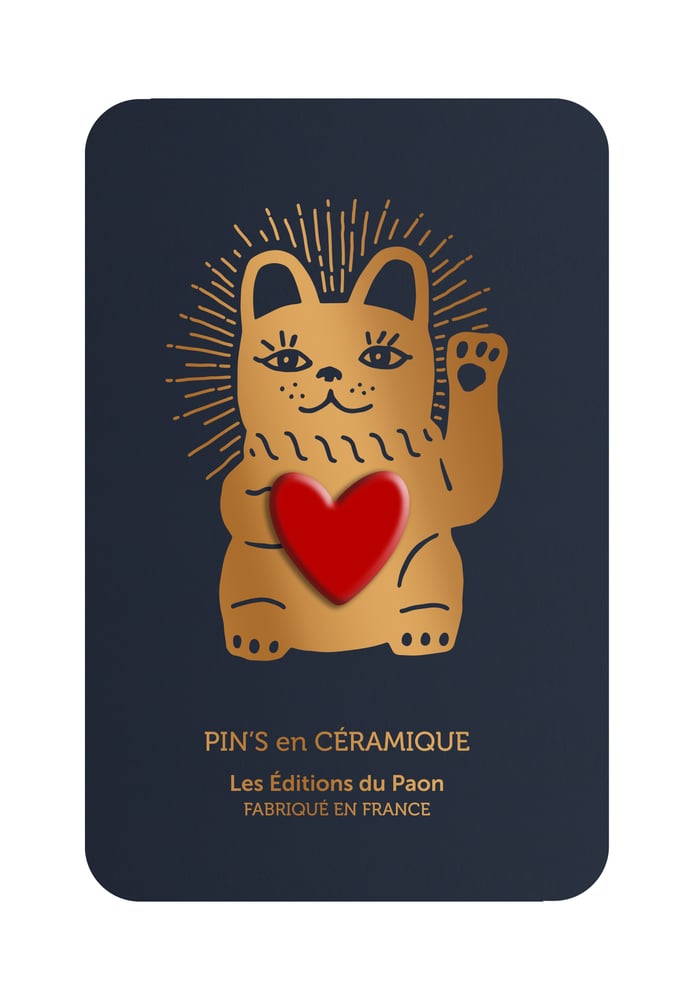 Image of Pin's céramique COEUR LUCKY CAT