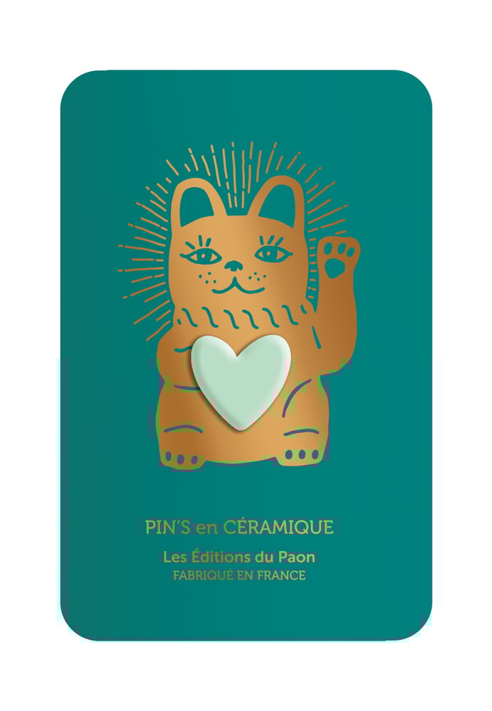 Image of Pin's céramique COEUR LUCKY CAT