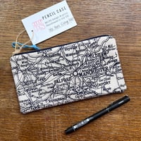 Image 1 of Greater Manchester Area Vintage Map Screenprinted Fabric Pencil Case
