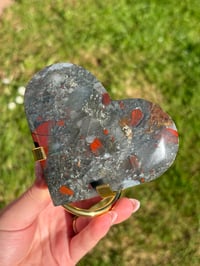 Image 1 of African Bloodstone Heart on Stand