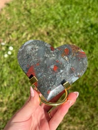 Image 2 of African Bloodstone Heart on Stand