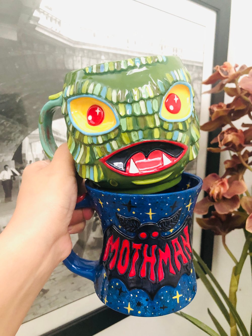 Image of Bunny L-Creature mug and Mothman mug
