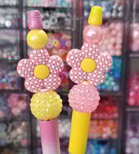 Image 1 of Pink and Yellow Flower Beaded Pens