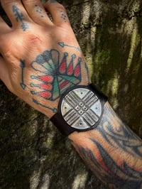 Image 1 of WL&A Handmade Crossroads Silver Dollar Medicine Leather Bracelet - Wrist Size 7" to 7.75"