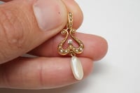 Image 2 of Art Nouveau 14k Yellow Gold, Pearl, and Diamond Lavalier Pendant