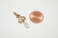 Image 3 of Art Nouveau 14k Yellow Gold, Pearl, and Diamond Lavalier Pendant