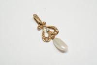 Image 5 of Art Nouveau 14k Yellow Gold, Pearl, and Diamond Lavalier Pendant
