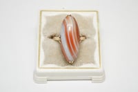 Image 1 of Mid-Century 14k Yellow Gold, Banded Agate Cabochon Ring